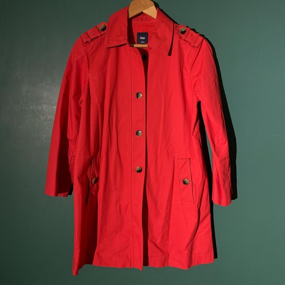 Gap Women Red Trench Coat Single Breasted Lightweight Classic Fit Small